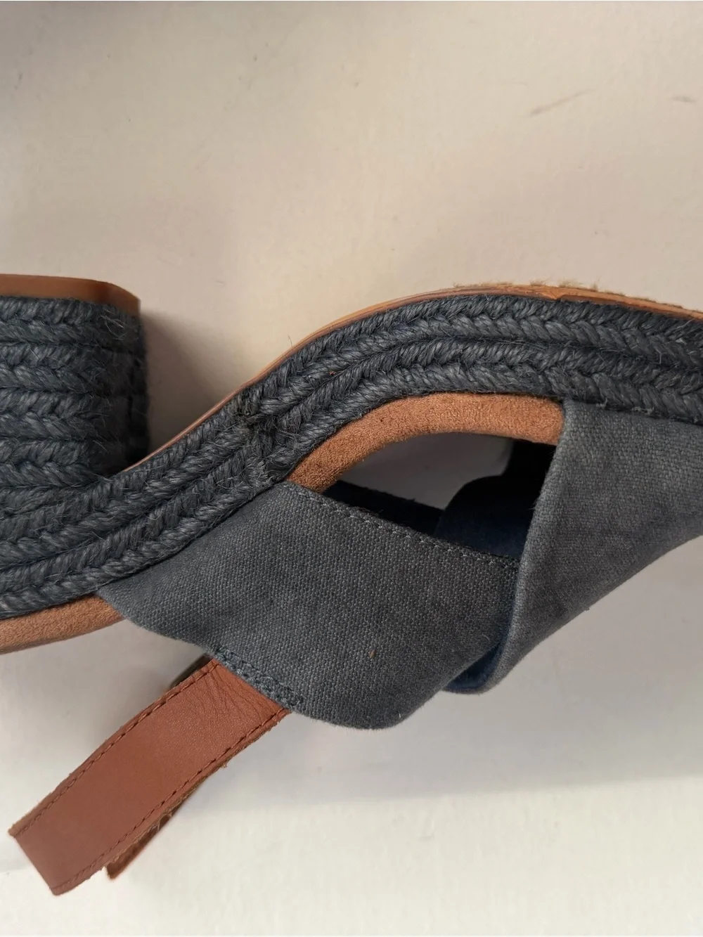 Toms navy and chestnut Woven Espadrille Platform Sandal with Brown Ankle Strap